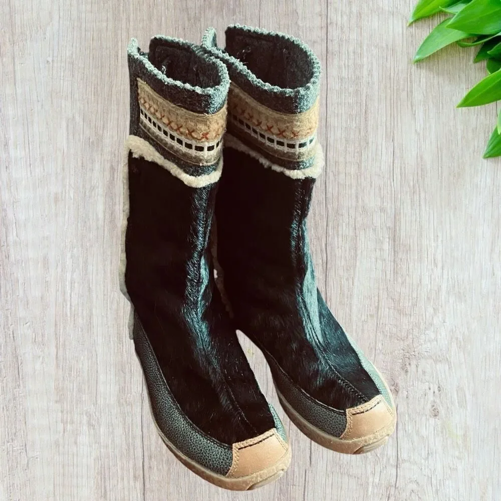TECNICA Skandia Goat Fur Tall Apres Ski Boots Italy Women Size 8 US EU 39.5 Blac